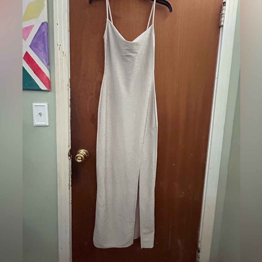 Satin Champagne Slip Maxi Dress with Side Slit